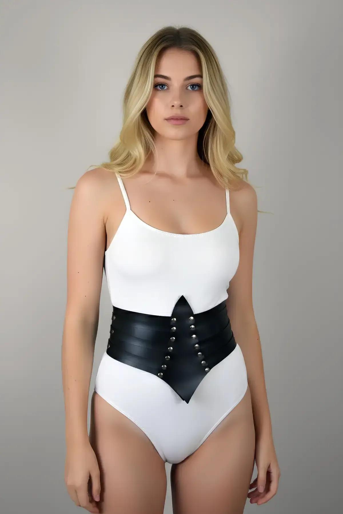 Studded Faux Leather Waspie Waist Harness Belt
