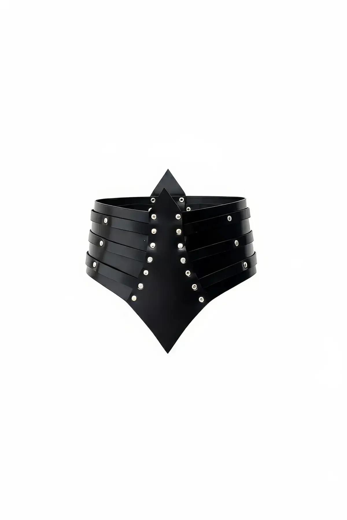 Sculpted Faux Leather Corset Belt with Silver Studs