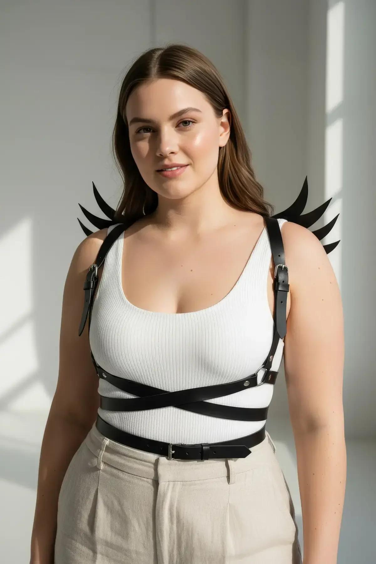 Devil Wing Faux Leather Body Harness with Adjustable Straps