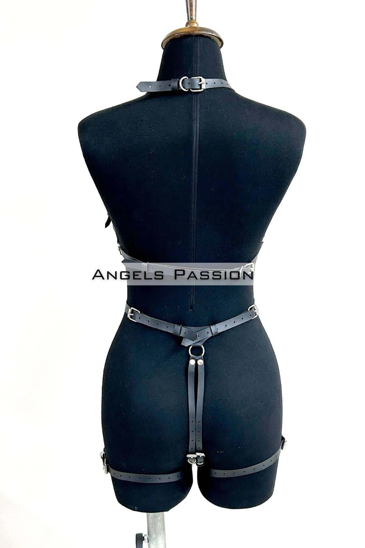 Adjustable Leather Body Harness with Chains & Garters