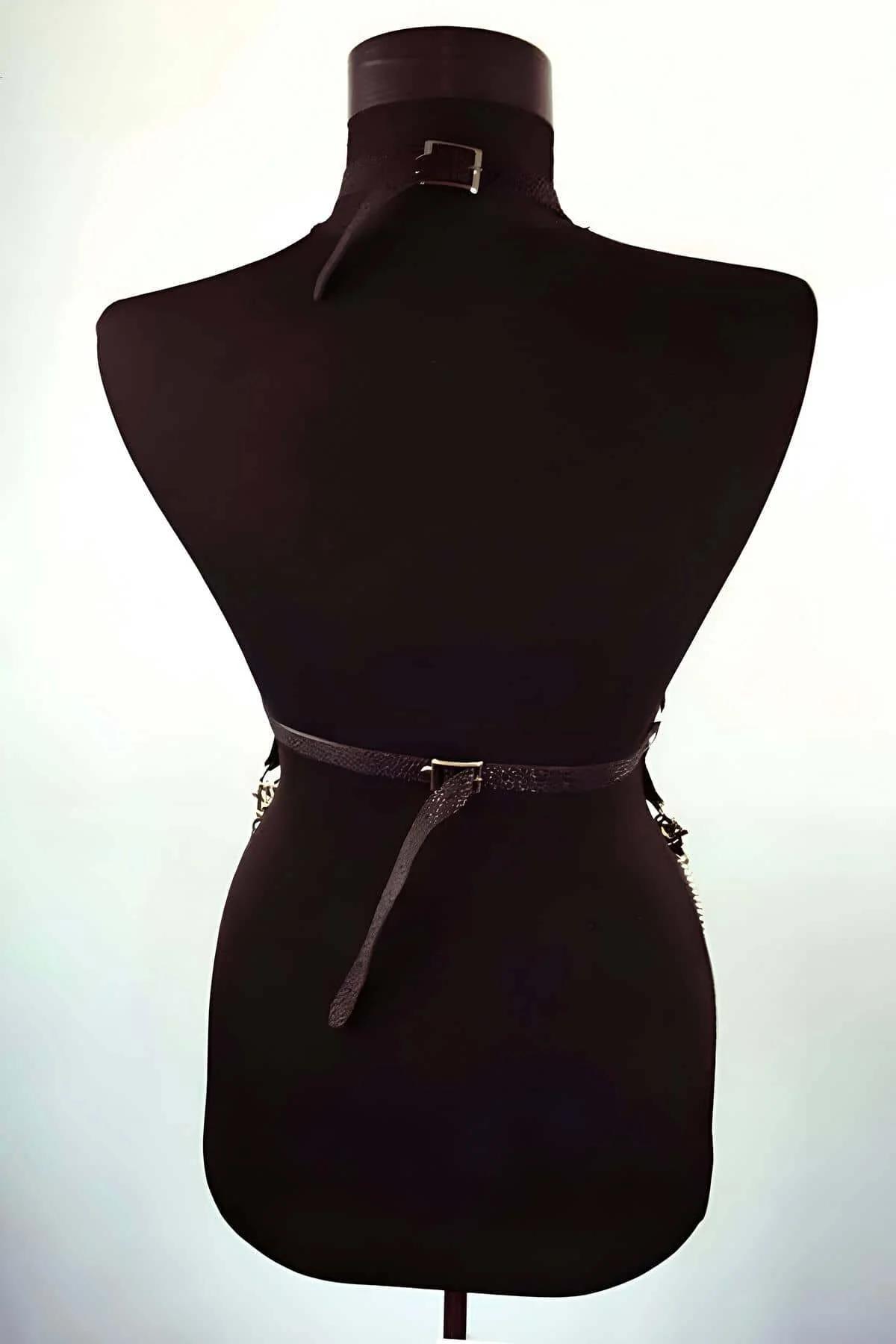 Body Harness with Chains - Adjustable Faux Leather Statement Accessory
