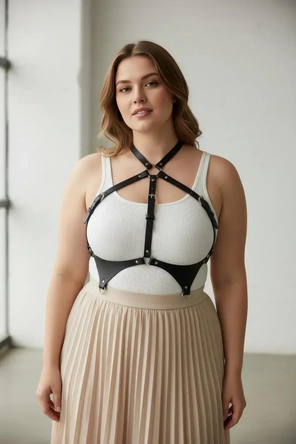 Faux Leather Chest Harness with Adjustable Straps & O-Ring
