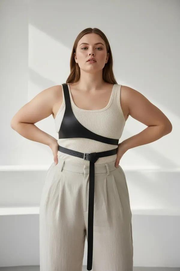Asymmetric Faux Leather Body Harness with Dangling Belt