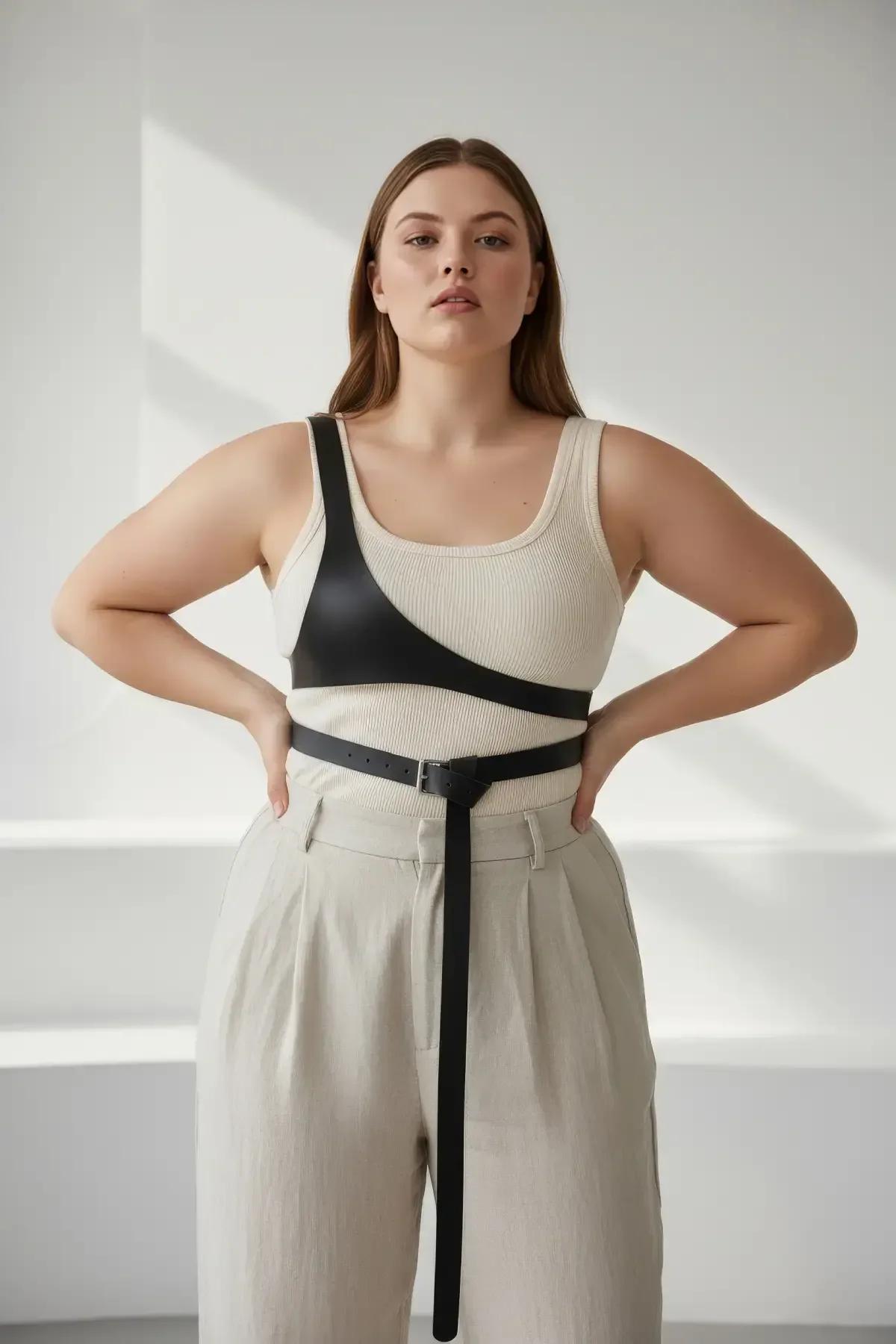 Asymmetric Faux Leather Body Harness with Dangling Belt