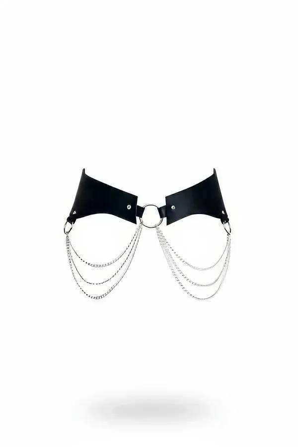 Wide Faux Leather Waist Harness with Draping Chains