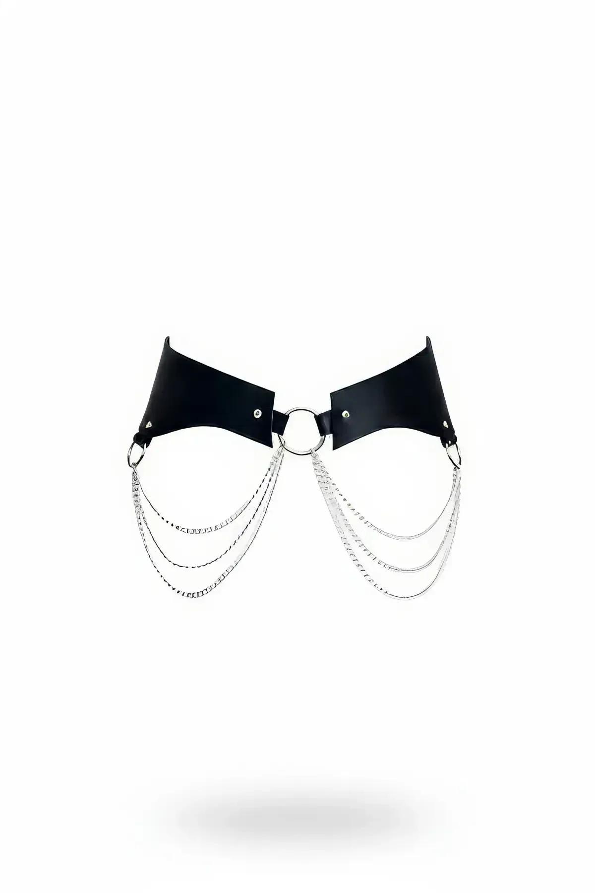 Wide Faux Leather Waist Harness with Draping Chains