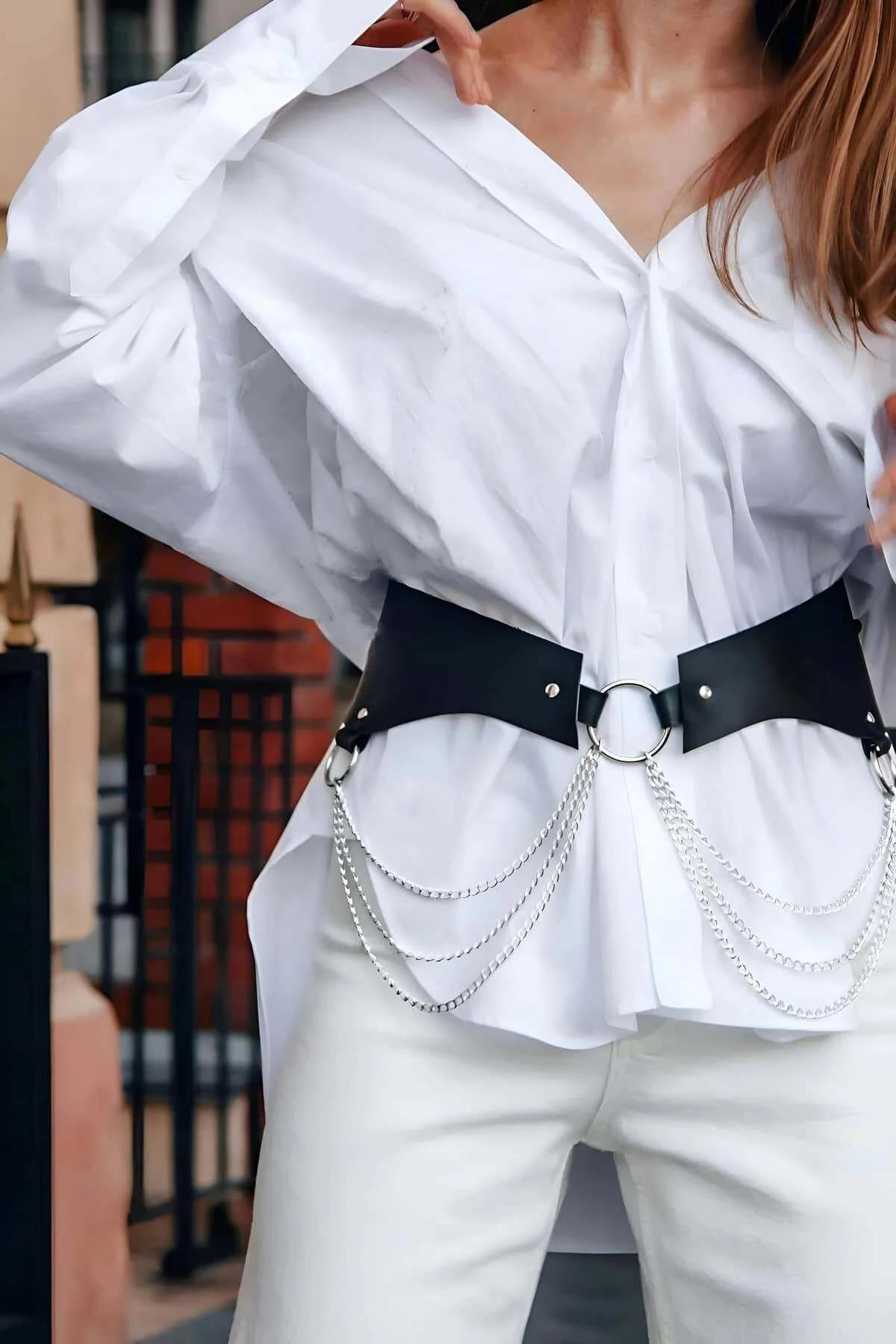 Women's Chain Harness Belt with Draping Silver Detail