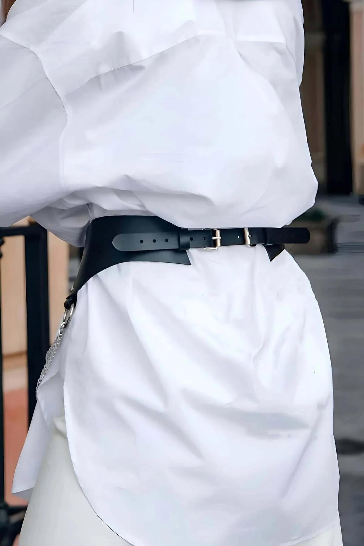 Women's Chain Harness Belt with Draping Silver Detail