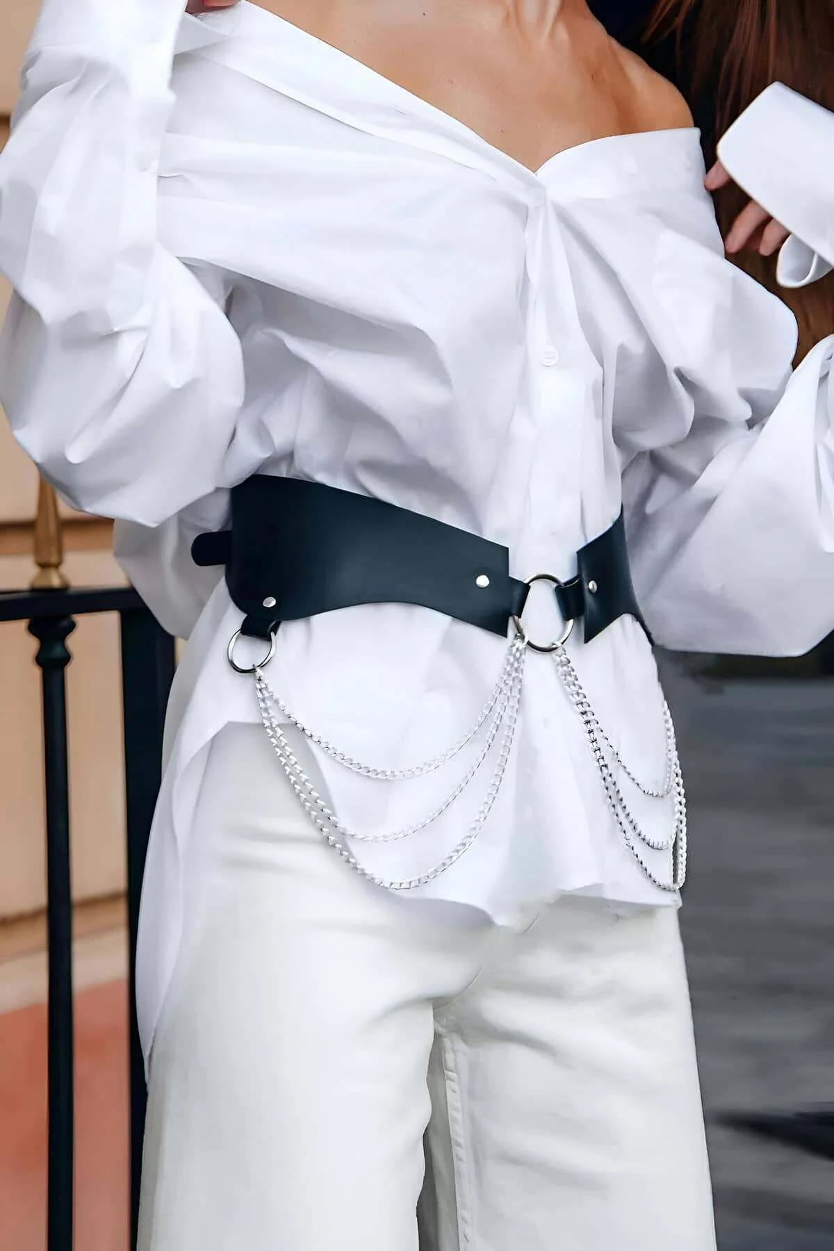 Women's Chain Harness Belt with Draping Silver Detail