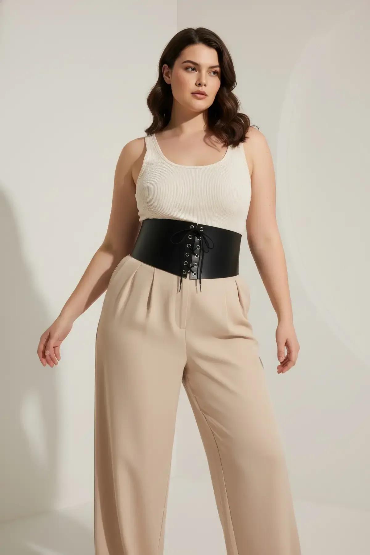 Wide Underbust Faux Leather Lace-Up Waist Cincher