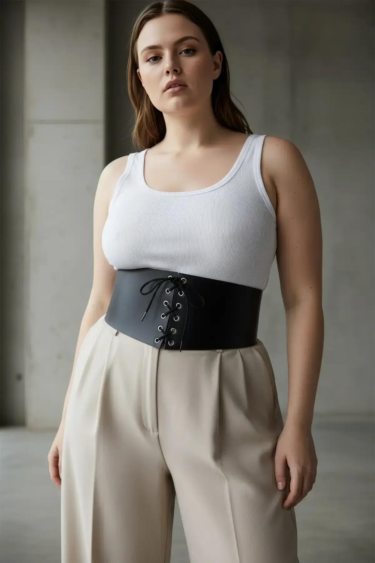 Wide Underbust Faux Leather Lace-Up Waist Cincher