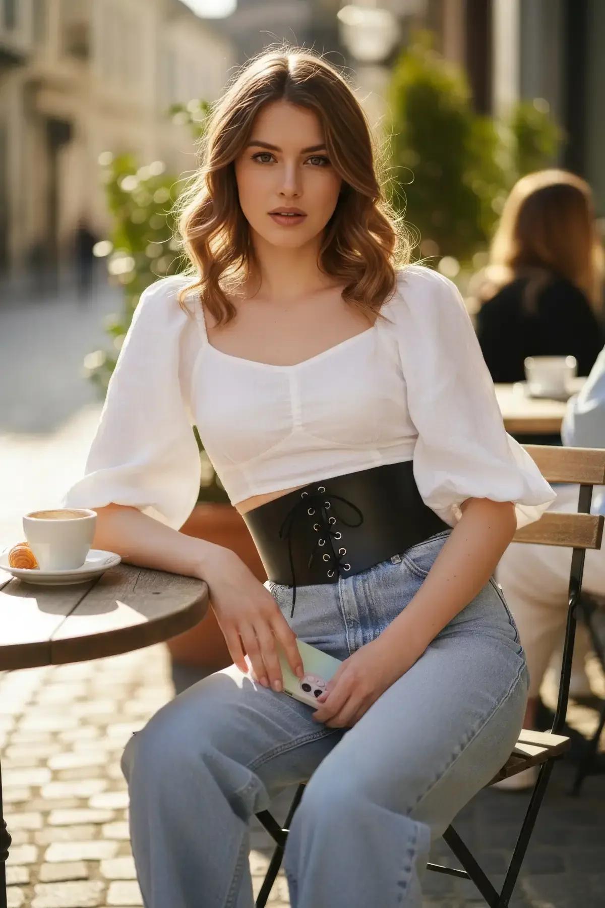 Wide Faux Leather Lace-Up Waist Corset Belt