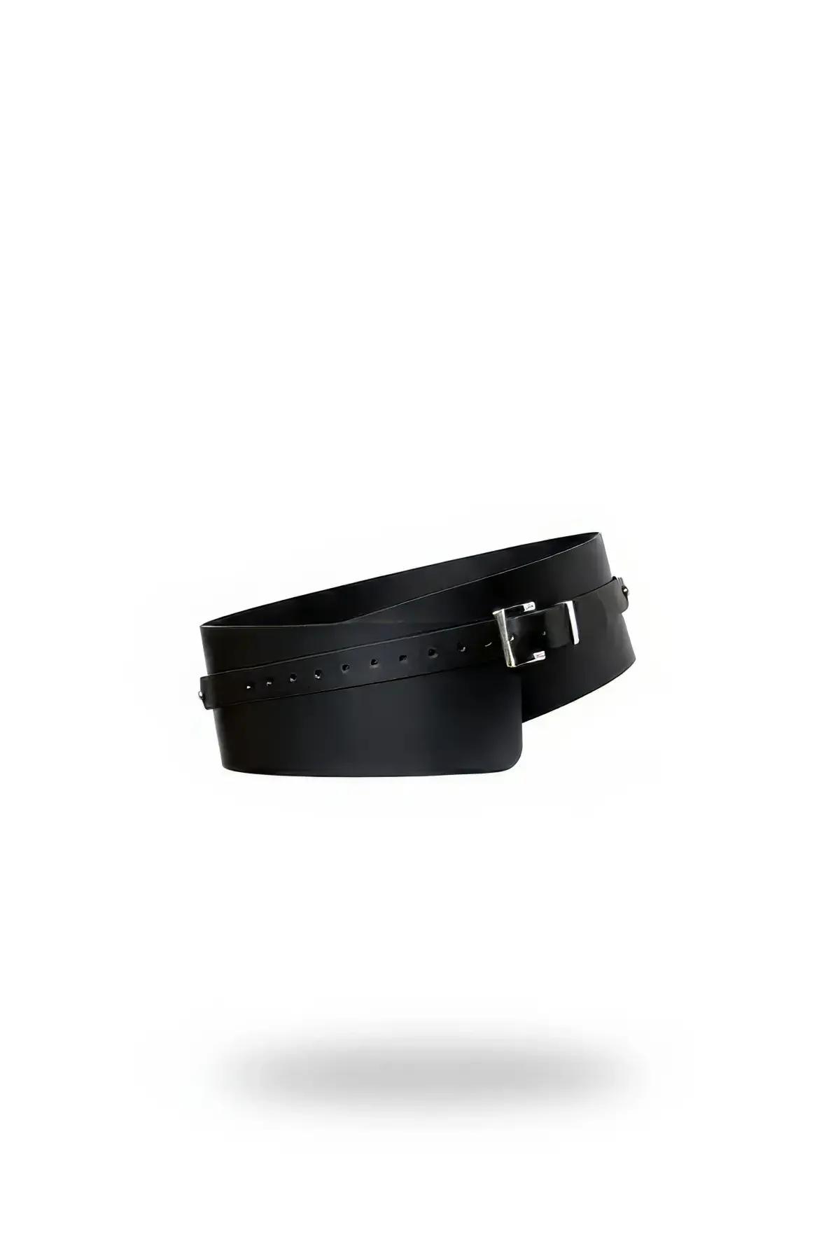 Wide Faux Leather Waist Belt with Buckle Closure