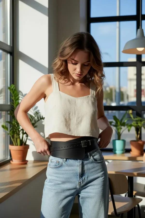 Wide Faux Leather Asymmetric Corset Waist Belt
