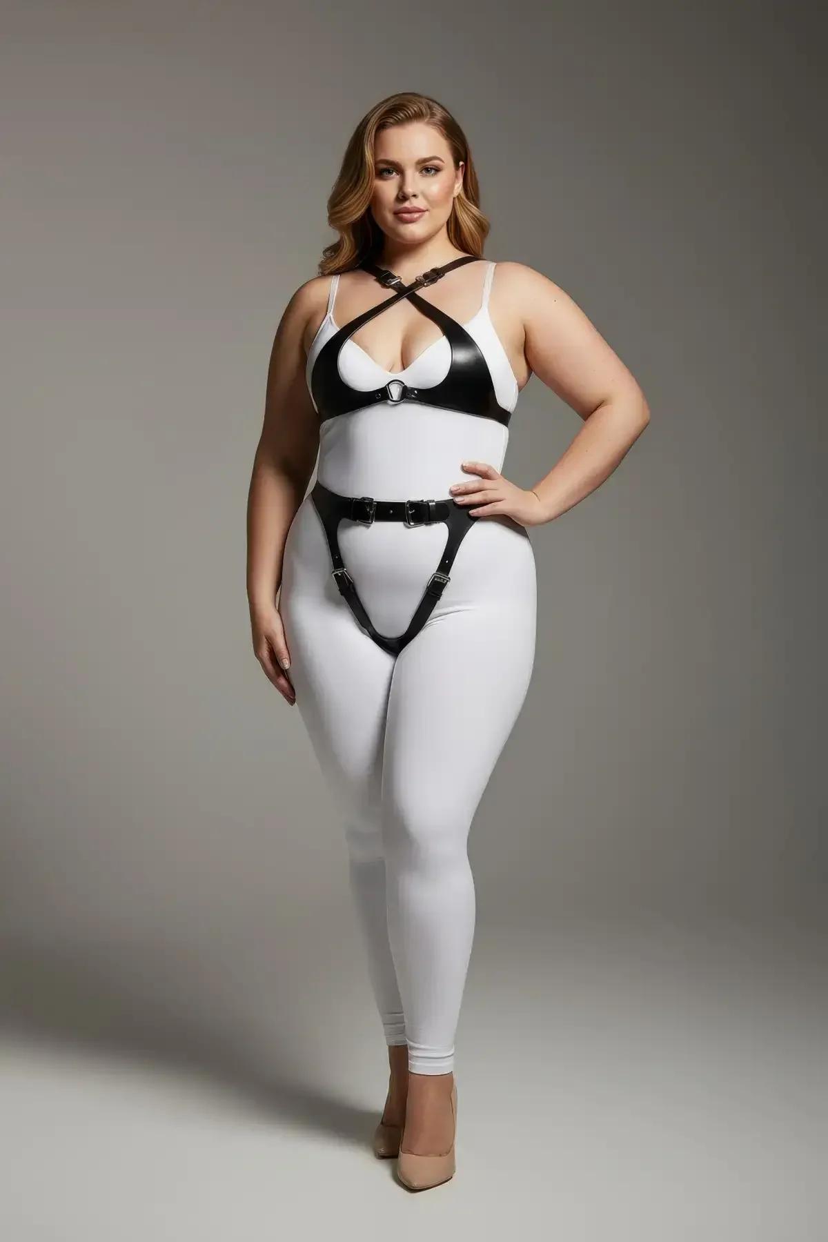Full Body Faux Leather Harness Set with Garter Detail