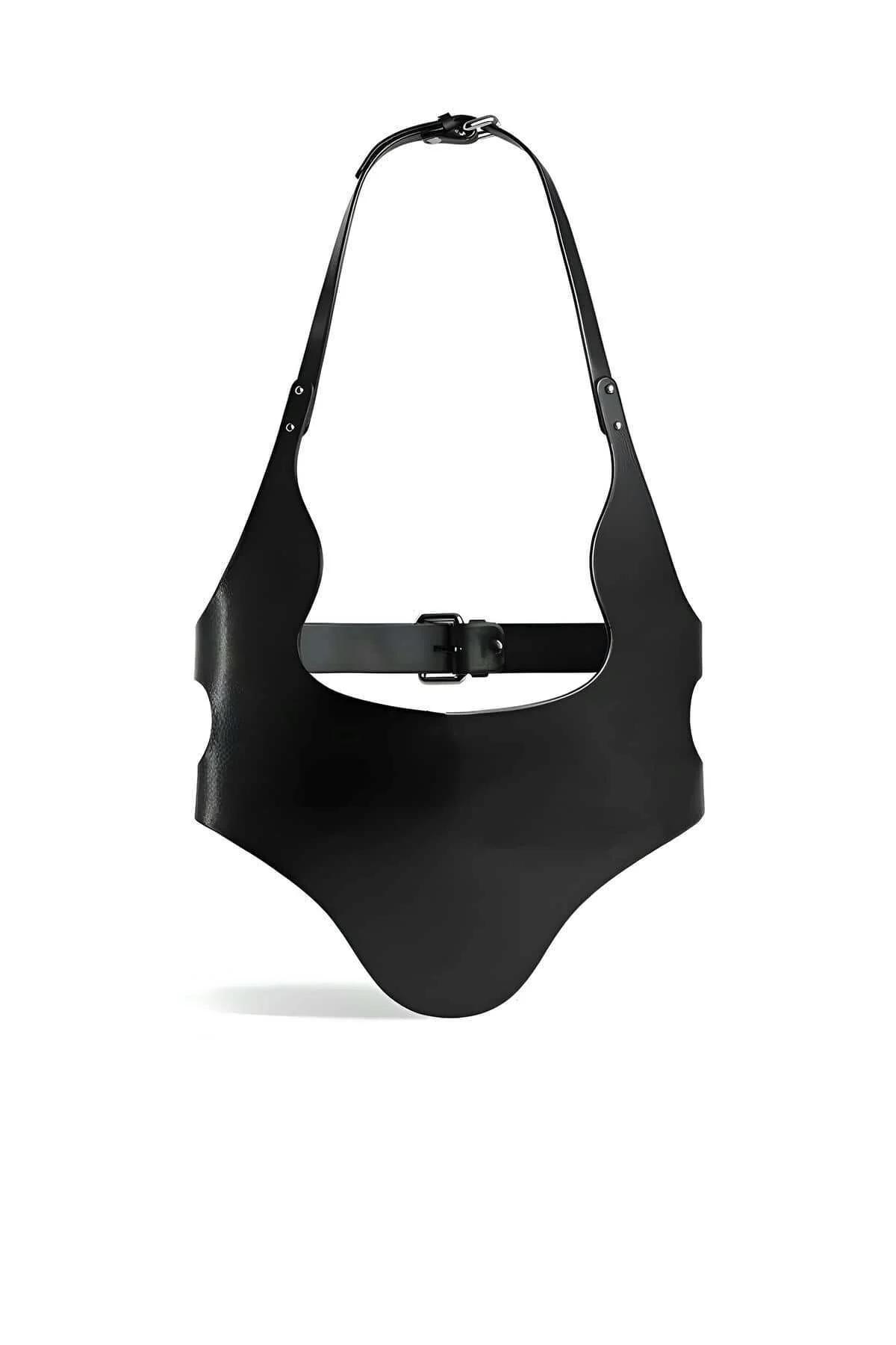 Harness Lingerie Set - Sheer Bodysuit & Faux Leather Mask