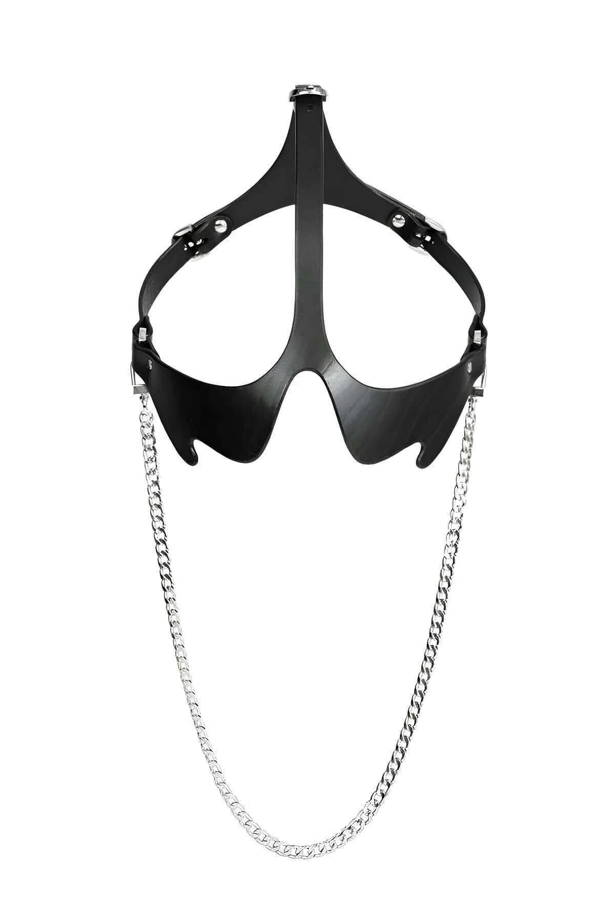 Harness Lingerie Set - Sheer Bodysuit & Faux Leather Mask