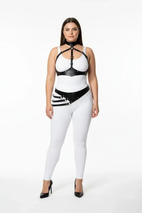 Faux Leather Full Body Harness with Diagonal Waist Belt