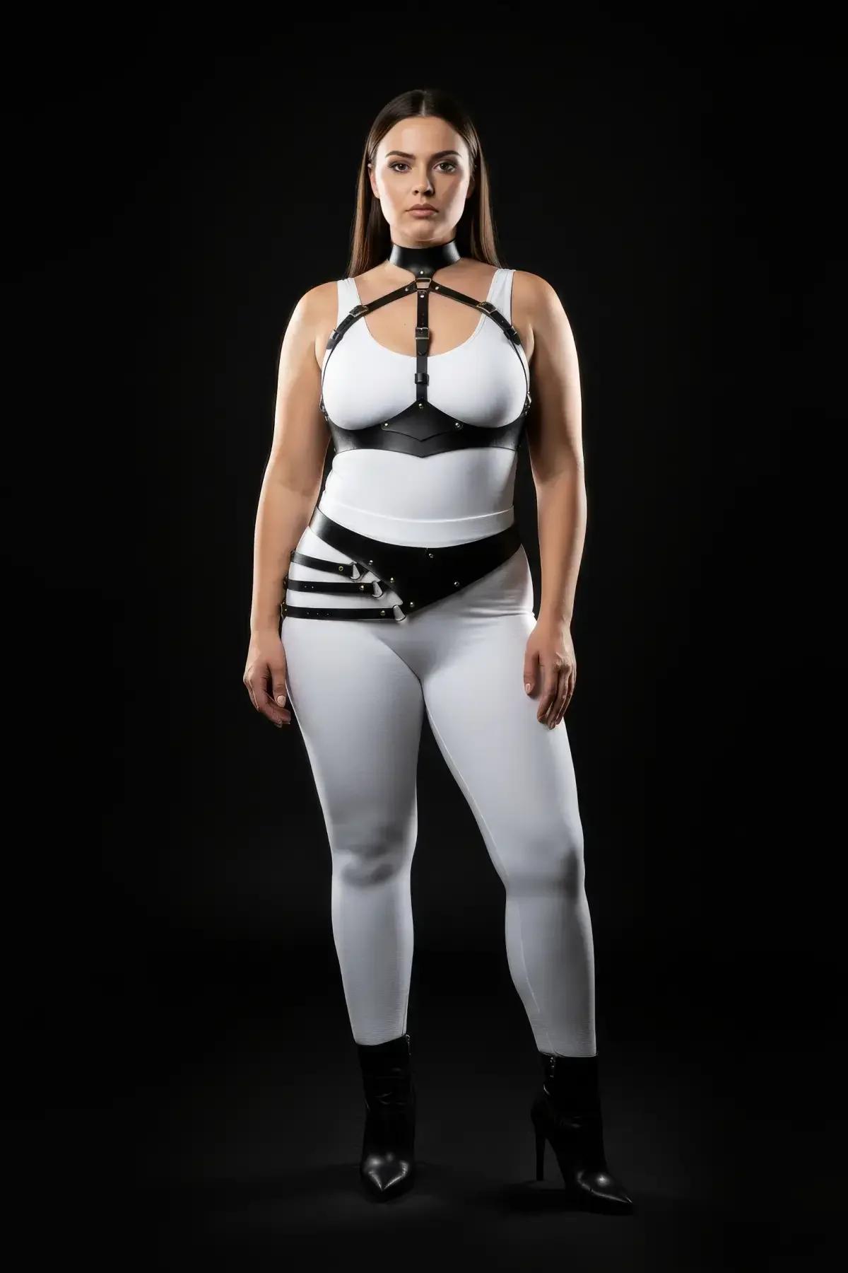 Faux Leather Full Body Harness with Diagonal Waist Belt