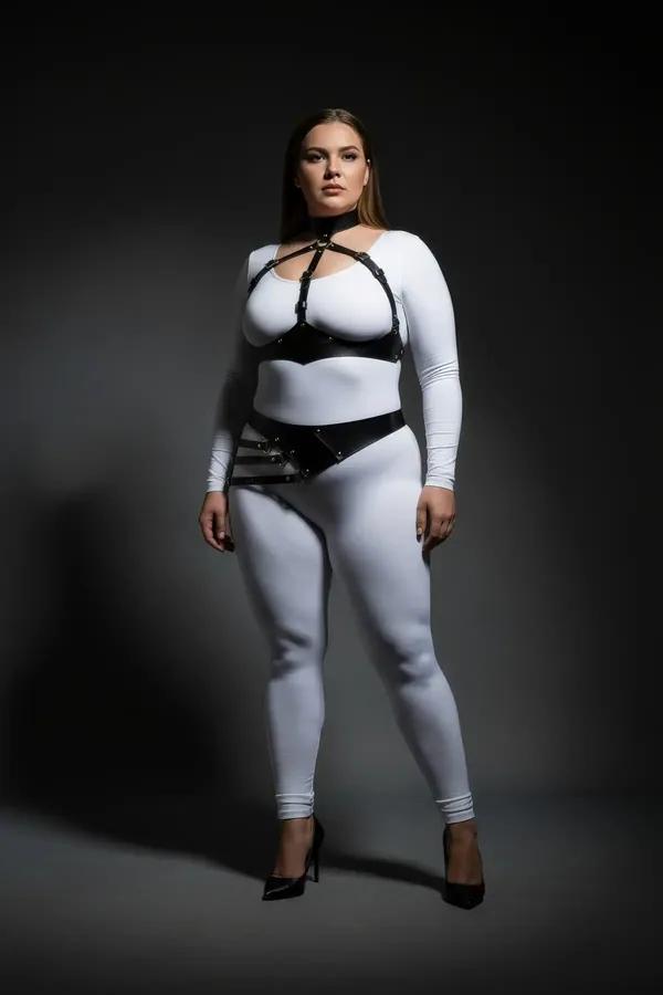 Faux Leather Full Body Harness with Diagonal Waist Belt