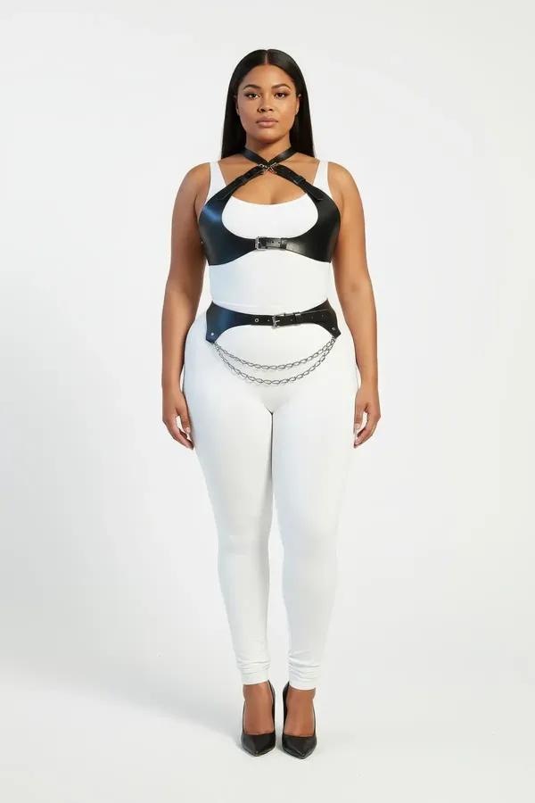 Adjustable Faux Leather Harness Set with Waist Chain