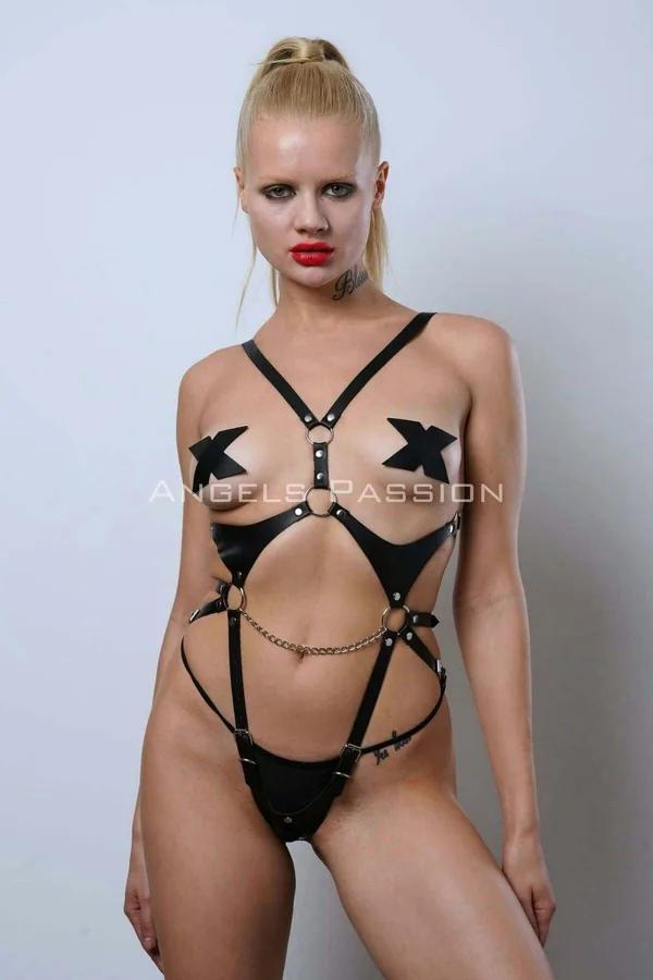 Leather Body Harness for Women - Adjustable Studded Clubwear