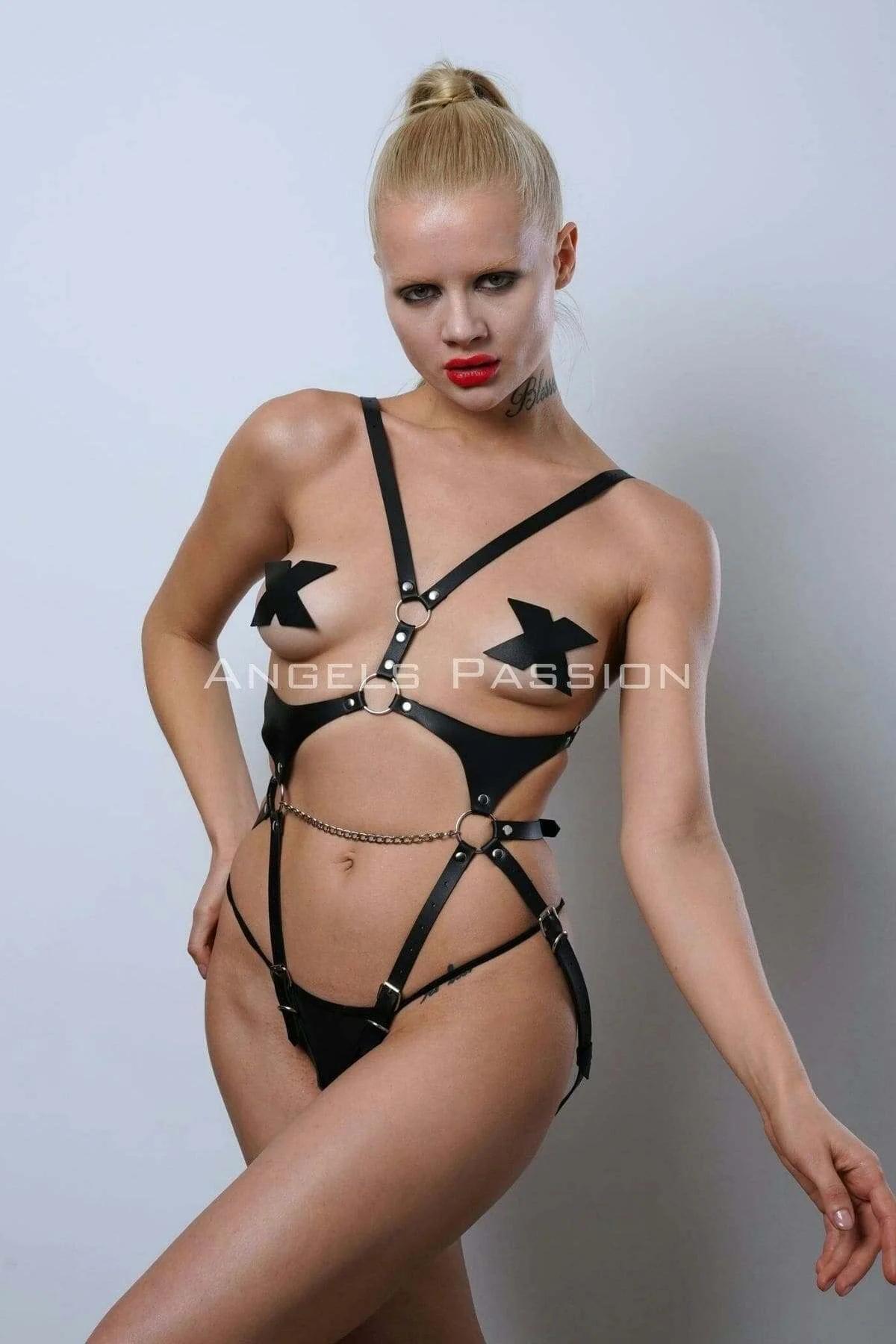 Leather Body Harness for Women - Adjustable Studded Clubwear
