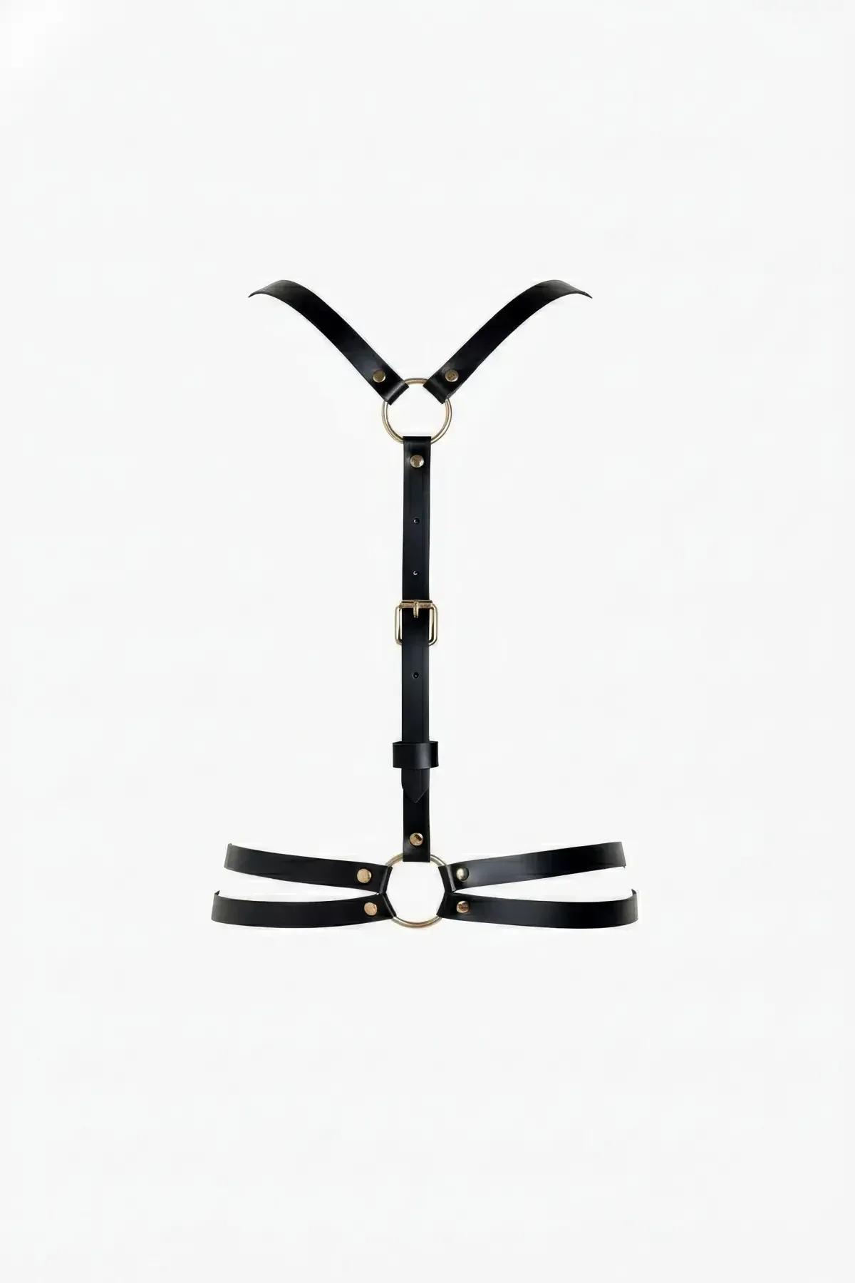 Adjustable Faux Leather Chest Harness with O-Rings