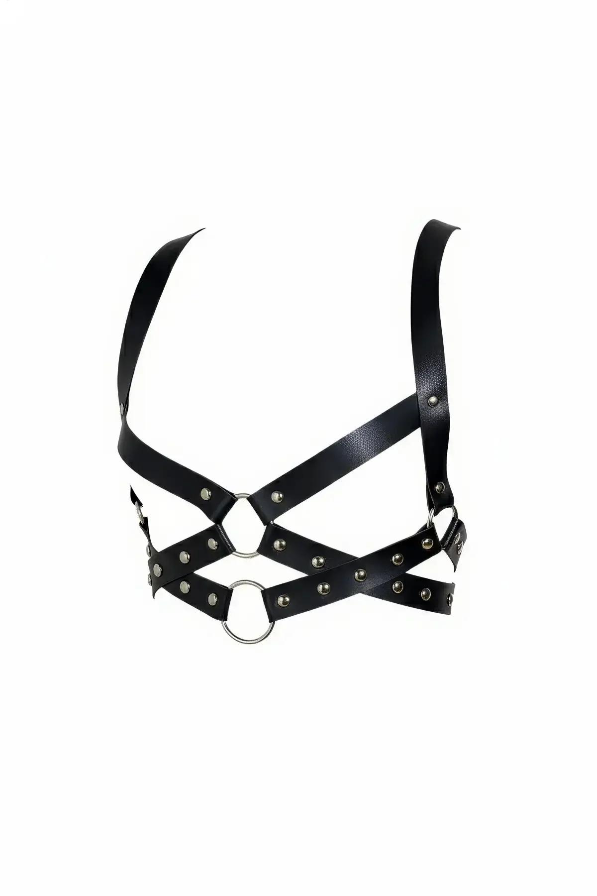 Studded Caged Faux Leather Chest Harness