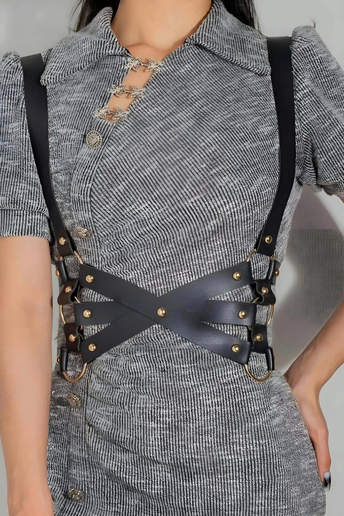 Body Harness Women's Adjustable Faux Leather Chest Waist Strappy Belt