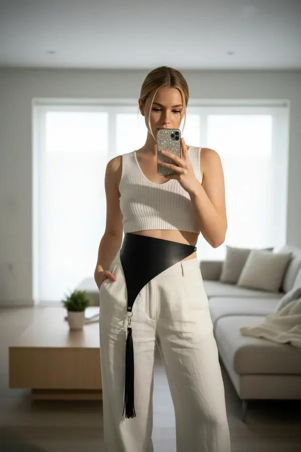 Asymmetric Waist Belt Harness with Tassel Detail