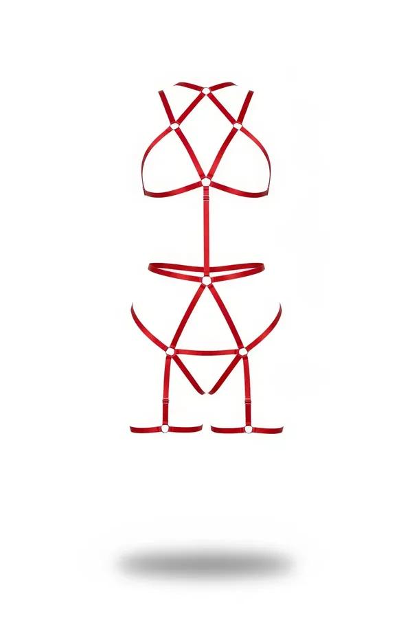 Red Body Harness with Adjustable Satin Straps & Metal Rings