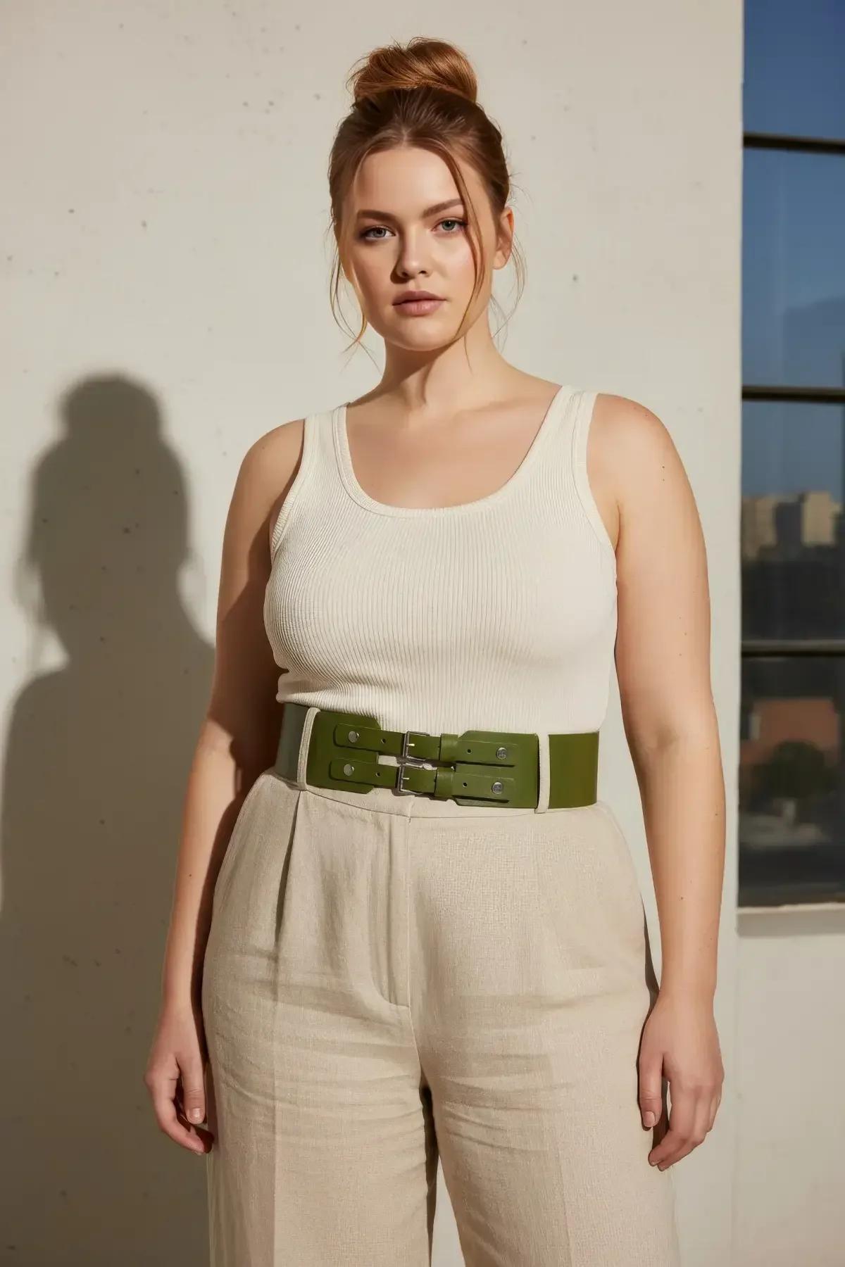 Wide Faux Leather Waist Belt Harness with Double Buckle