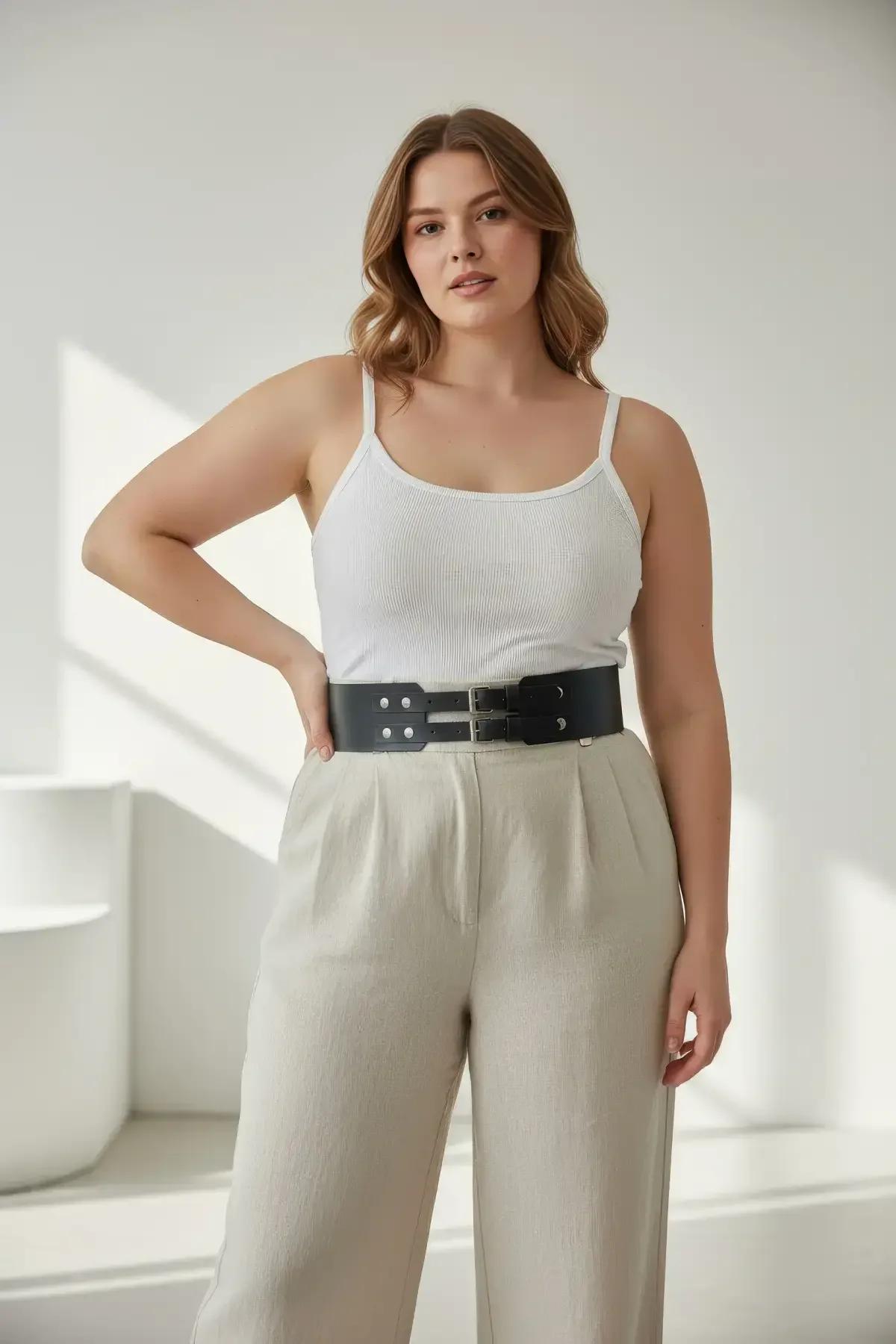 Double Buckle Waspie Waist Belt with Stud Details