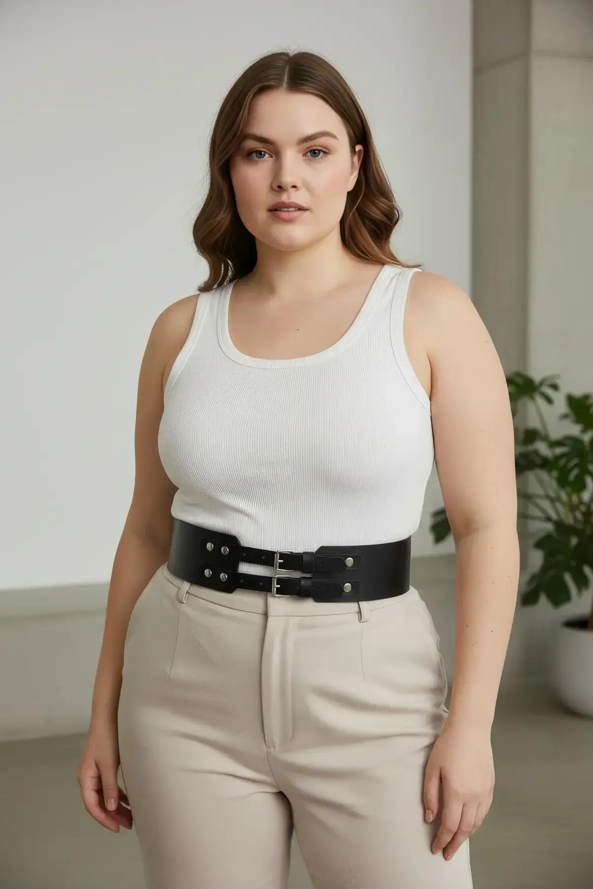 Double Buckle Waspie Waist Belt with Stud Details