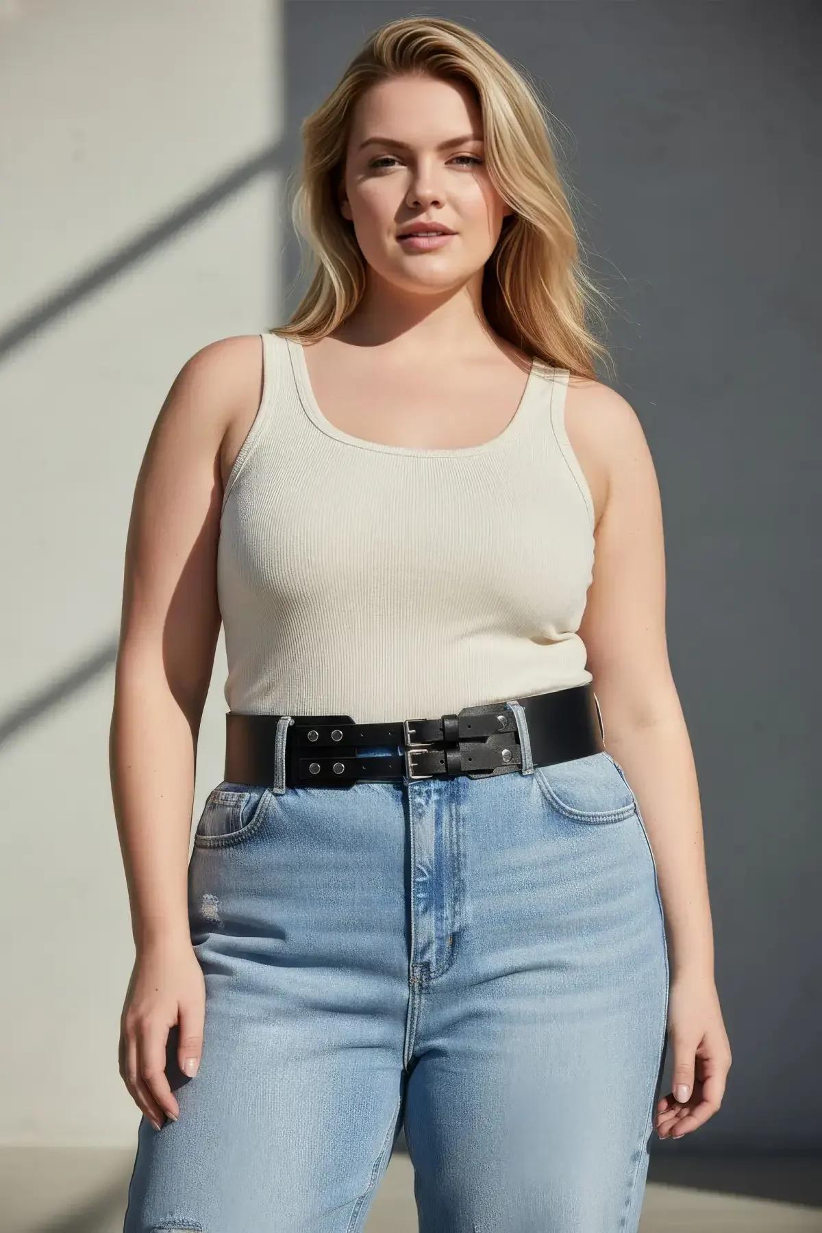 Double Buckle Waspie Waist Belt with Stud Details