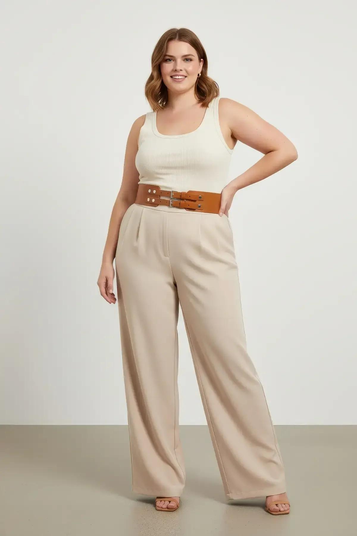 Wide Faux Leather Corset Belt with Double Buckle
