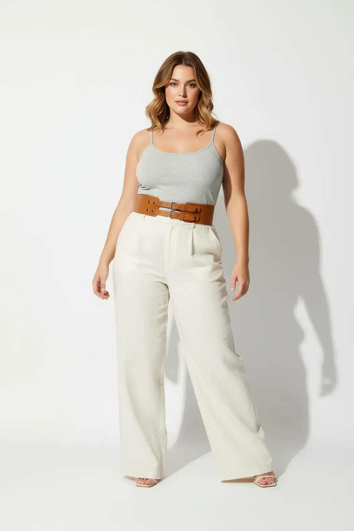 Wide Faux Leather Corset Belt with Double Buckle