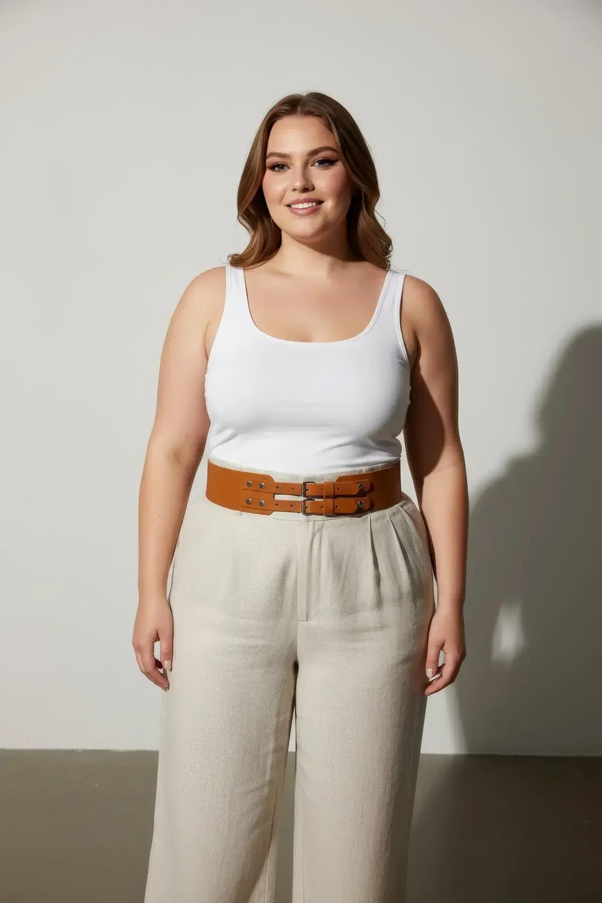 Wide Faux Leather Corset Belt with Double Buckle