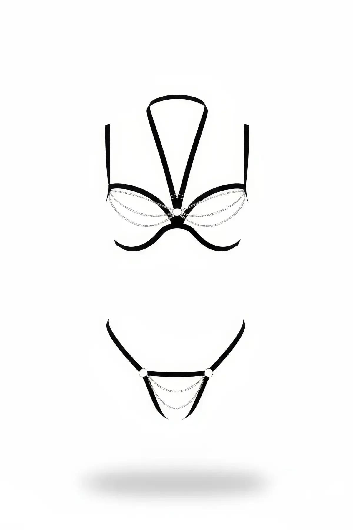 Faux Leather Harness Set with Chain Details