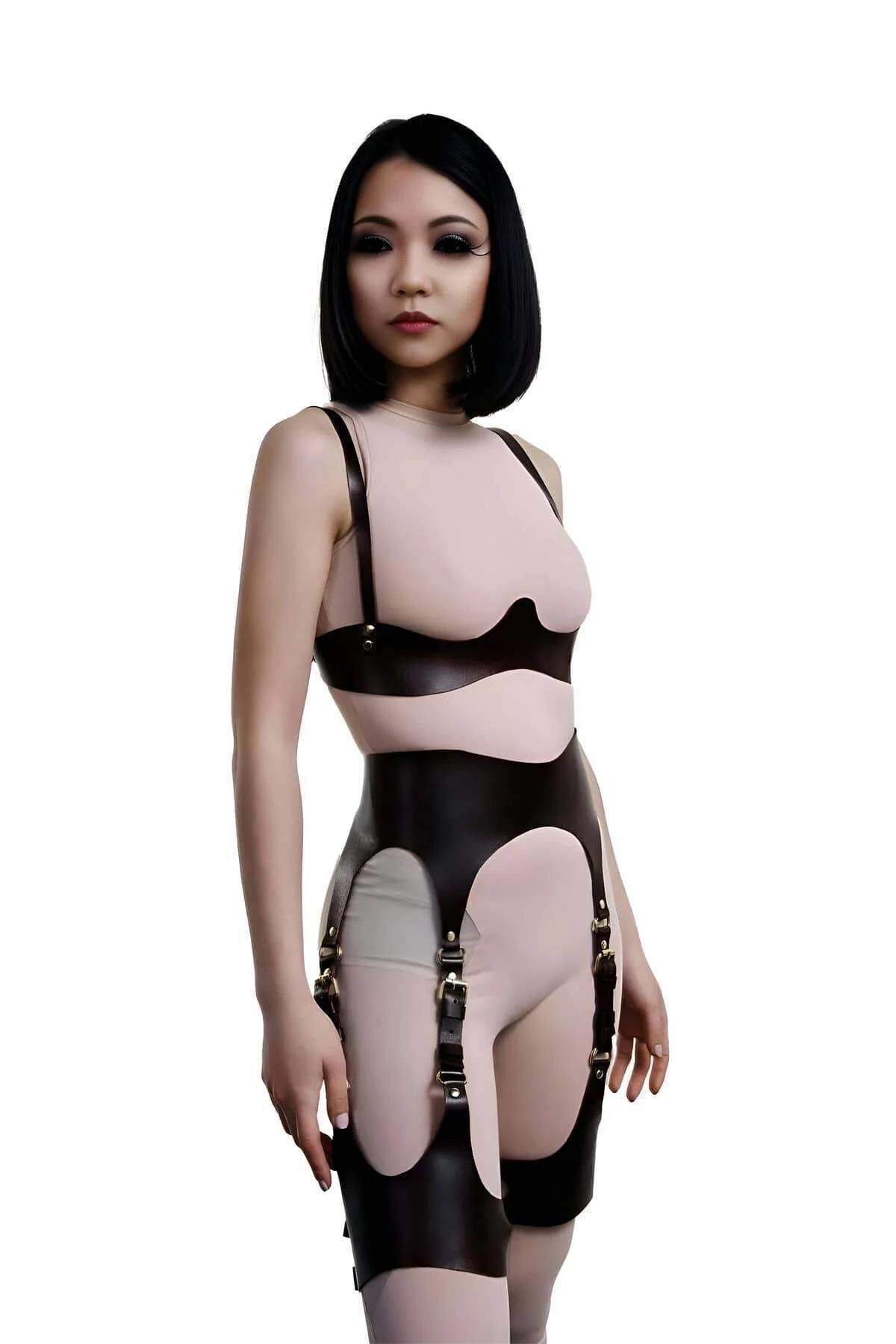 Adjustable Leather Garter Harness Set for Women