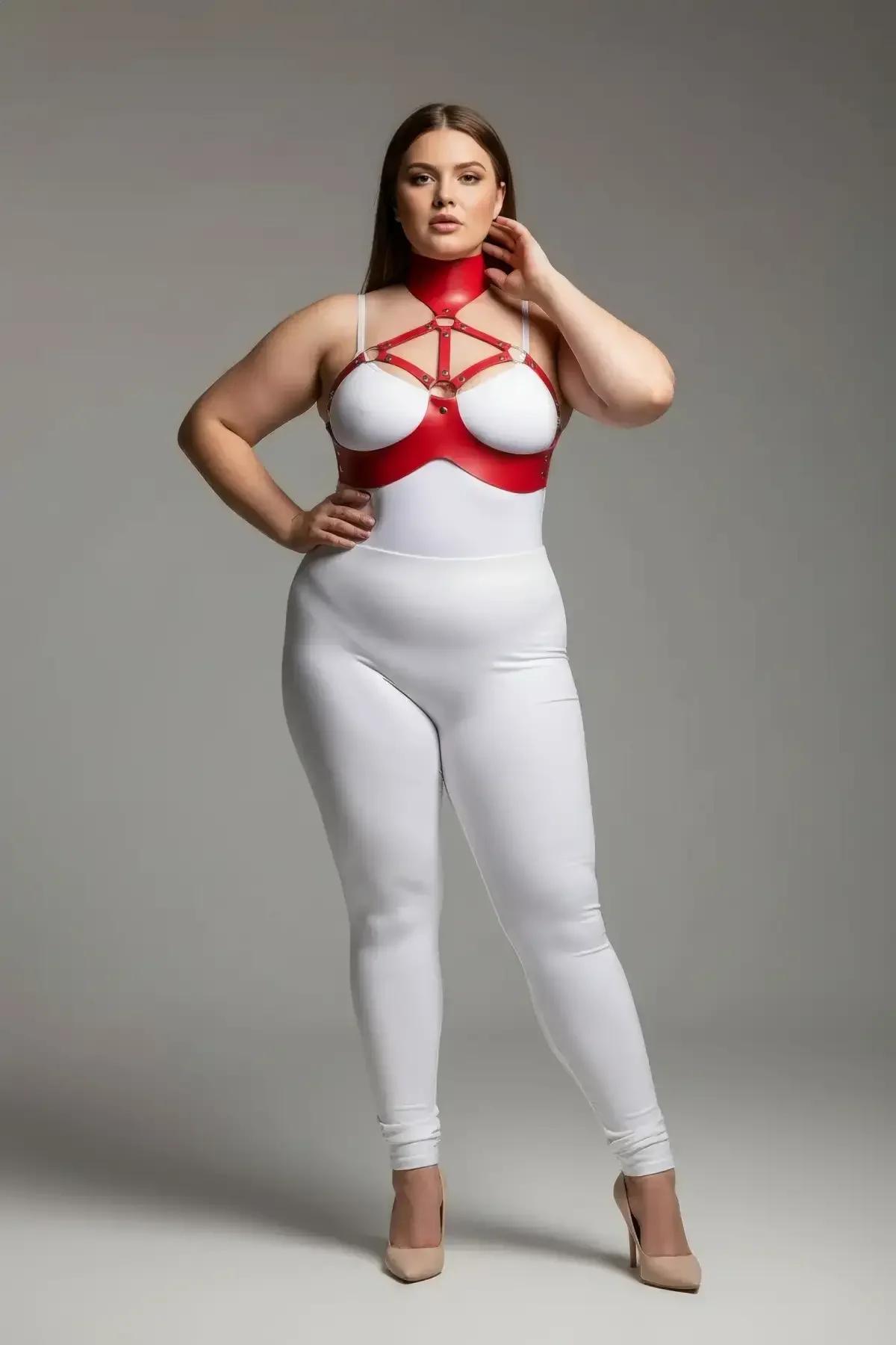 Red Faux Leather Collar and Chest Harness Set