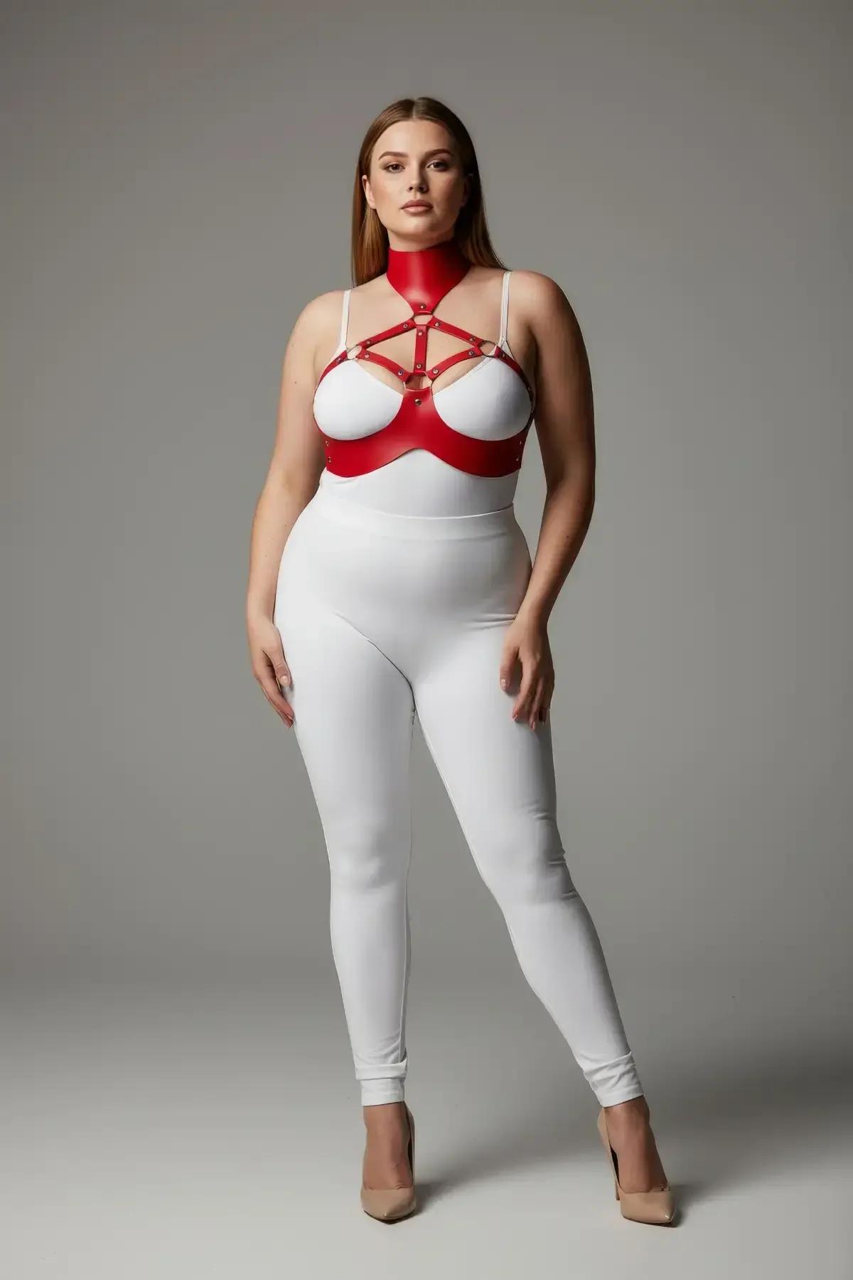 Red Faux Leather Collar and Chest Harness Set
