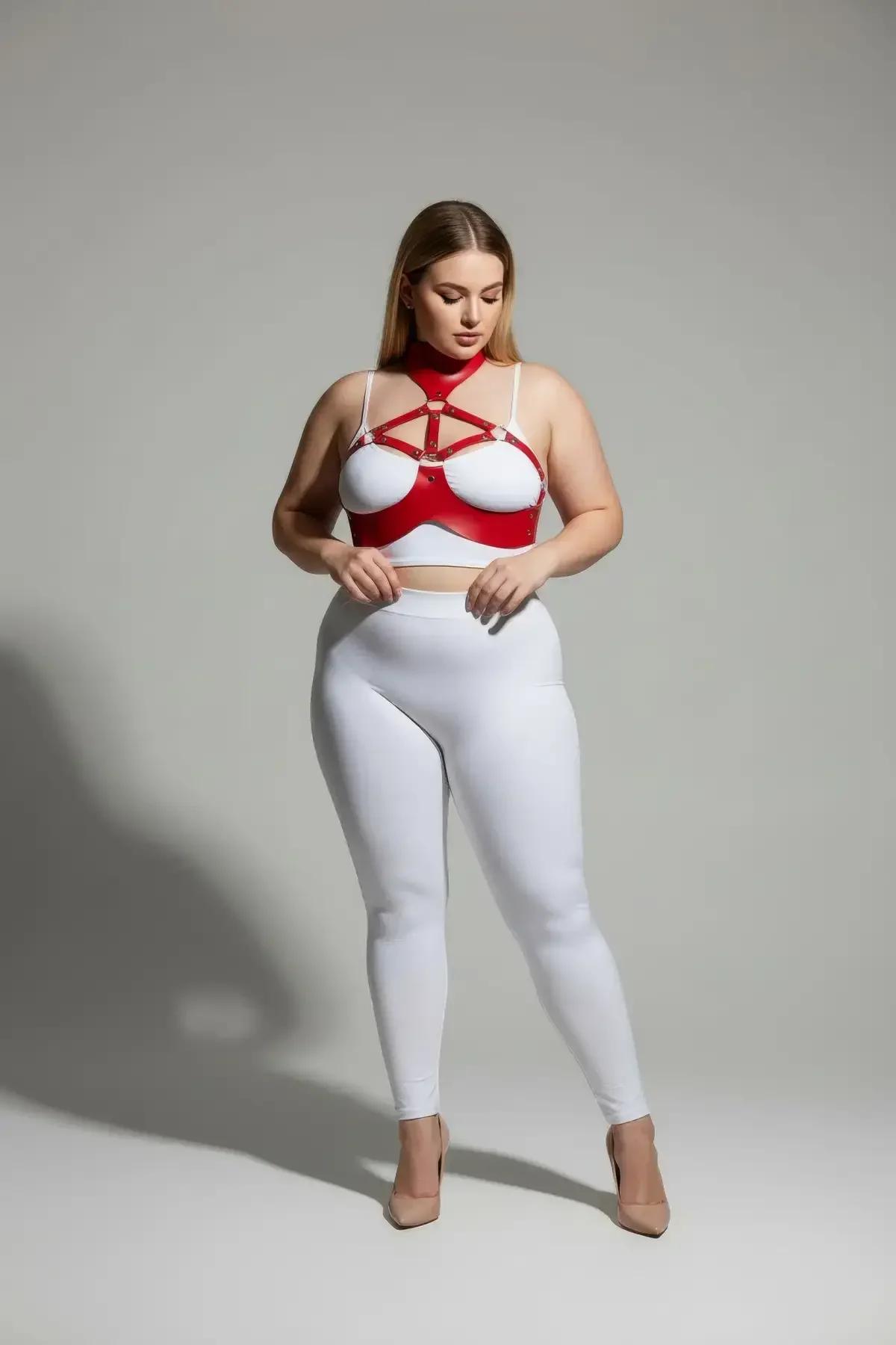Red Faux Leather Collar and Chest Harness Set