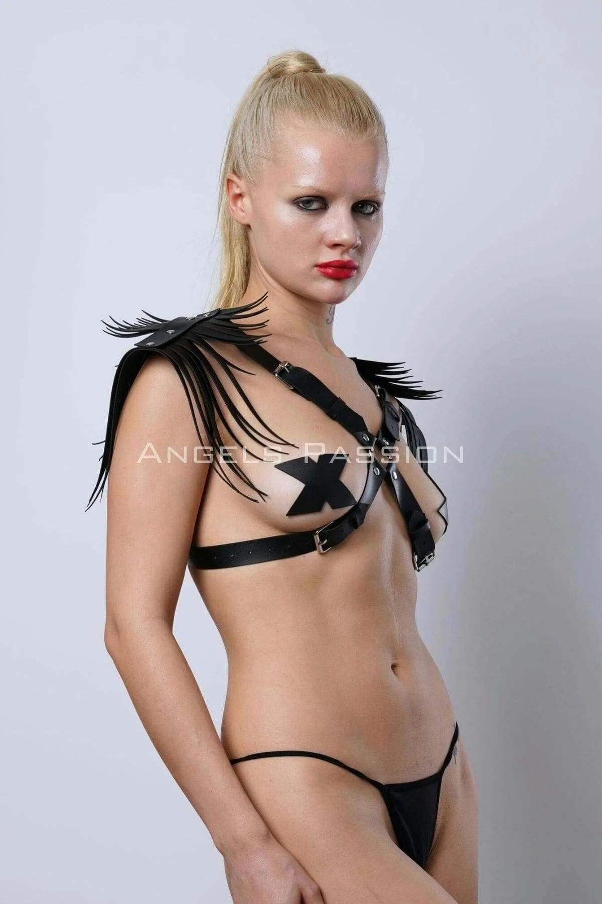 Adjustable Leather Shoulder Harness - Fringe Tassel Design