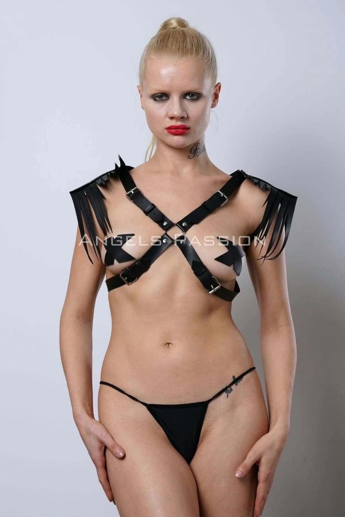Adjustable Leather Shoulder Harness - Fringe Tassel Design