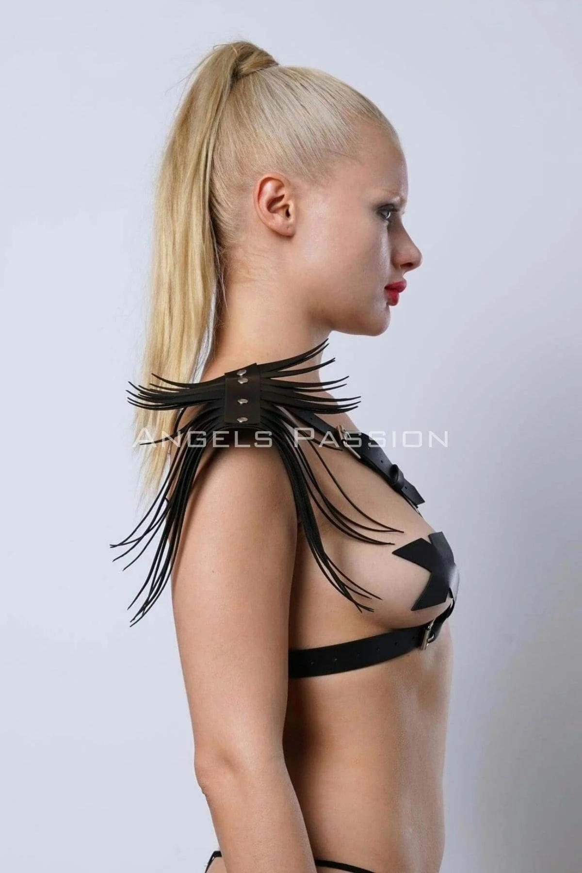 Adjustable Leather Shoulder Harness - Fringe Tassel Design