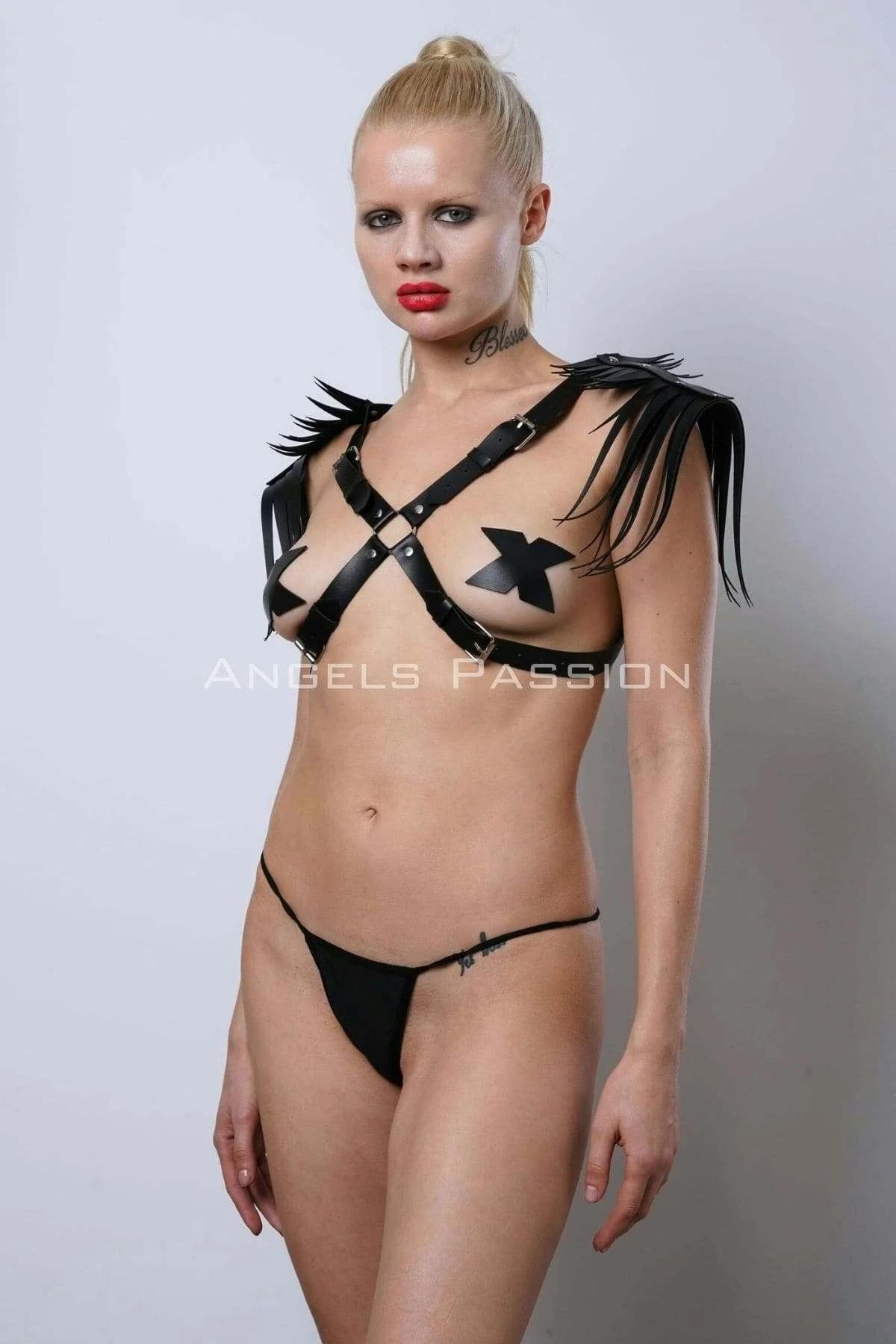 Adjustable Leather Shoulder Harness - Fringe Tassel Design