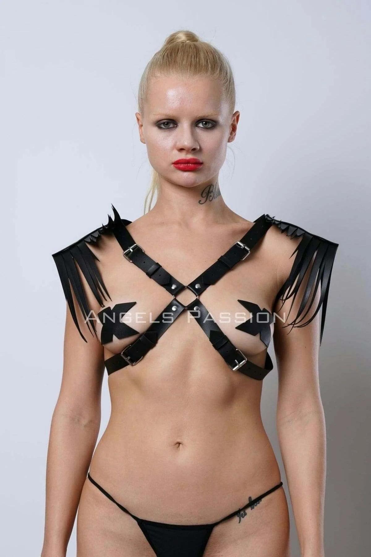 Adjustable Leather Shoulder Harness - Fringe Tassel Design