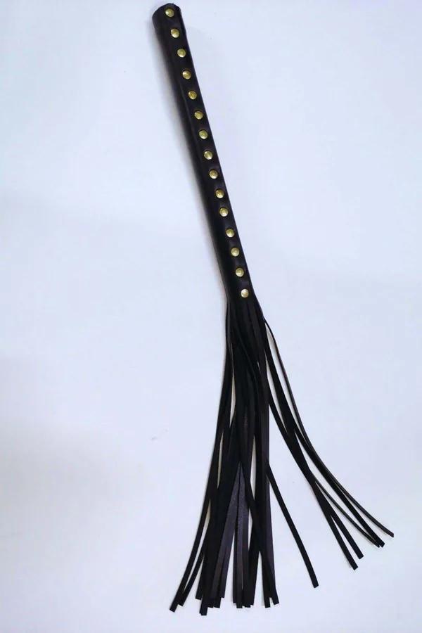 Leather Whip for Sensual Play - Studded Black Flogger